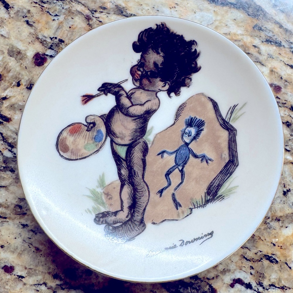 “Aboriginal Youth Painting” - Miniature Plate - Brownie Downing - Vintage